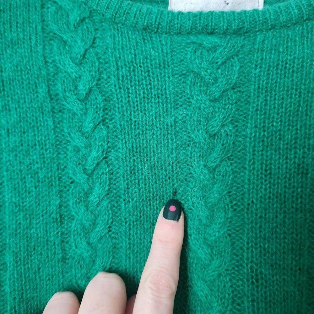VINTAGE 80s cable knit rabbit hair blend crew neck sweater in kelly green size L - Picture 9 of 10
